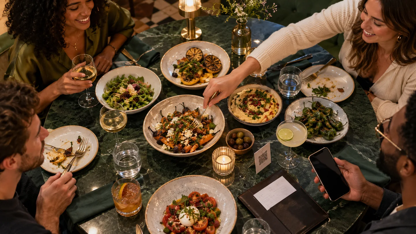 Guests enjoying a meal together at a restaurant